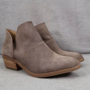 Lucky Brand Fahmida Womens 6.5 Leather Ankle Booties Pull On Block Heel